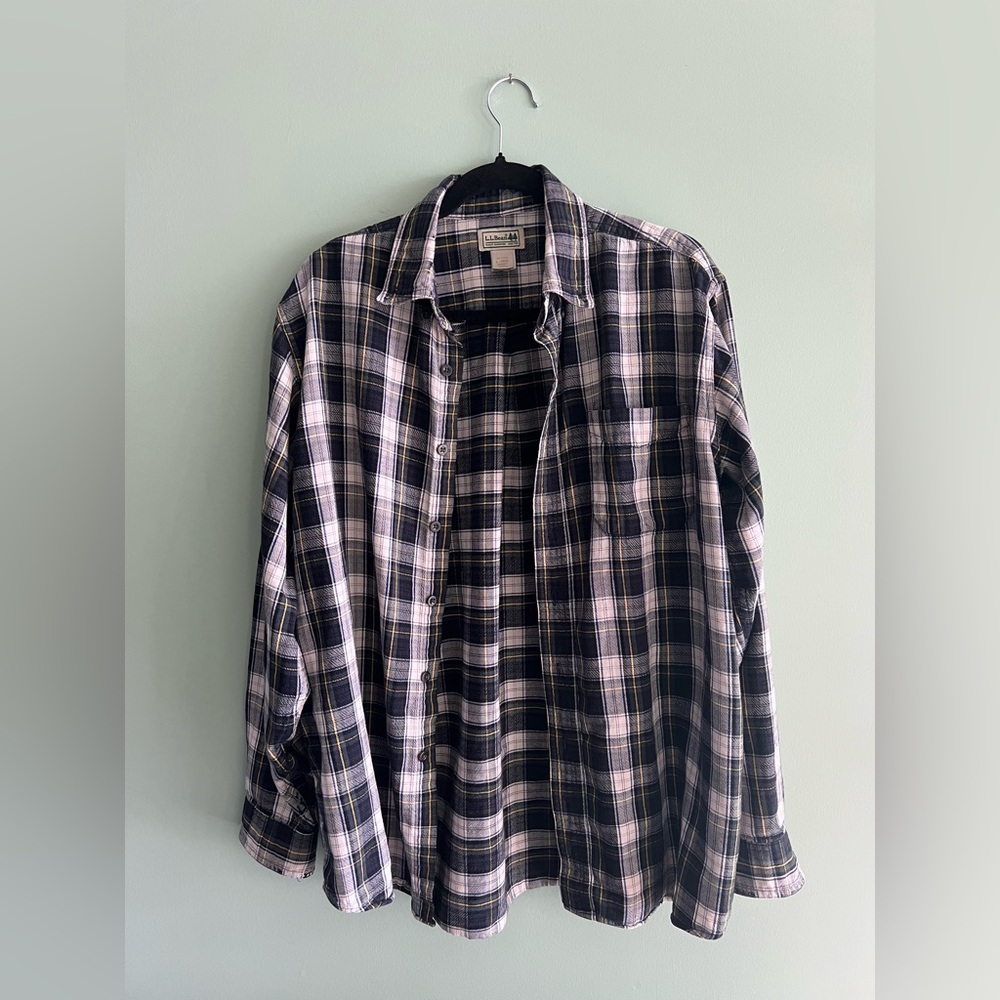 L.L. Bean Green/Navy/Yellow Plaid Button-Down Shirt